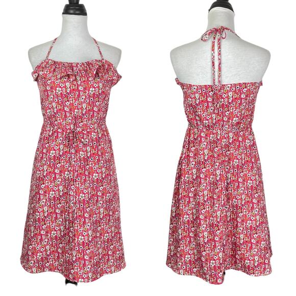 Liberty of London Target | Pink Floral Ruffle Neck Cinch Waist Halter Dress - Picture 1 of 9